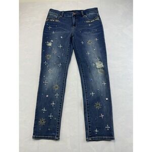 Chicos So Slimming Girlfriend Ankle Jeans 0 32 Waist Embellished Denim